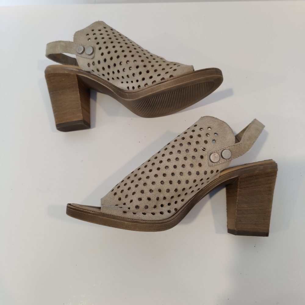 Barbara Barbieri Tan Perforated Suede Leather Block Heel Sandals Shoes - Picture 3 of 7